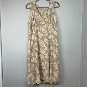 Vtg Y2K Jaclyn Smith Midi Dress 18 Tan Floral Bias Cut Fairy Coquette Cottage